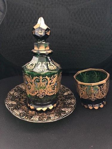 Magnificent Large Moser Decanter and plate, Cup Set