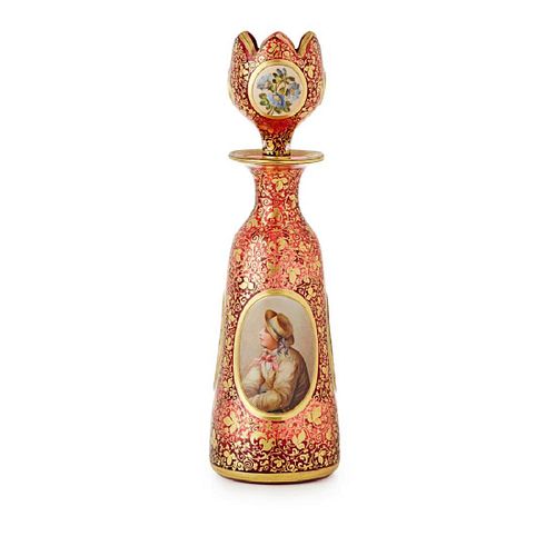 BOHEMIAN RED GLASS DECANTER BOTTLE AND STOPPER