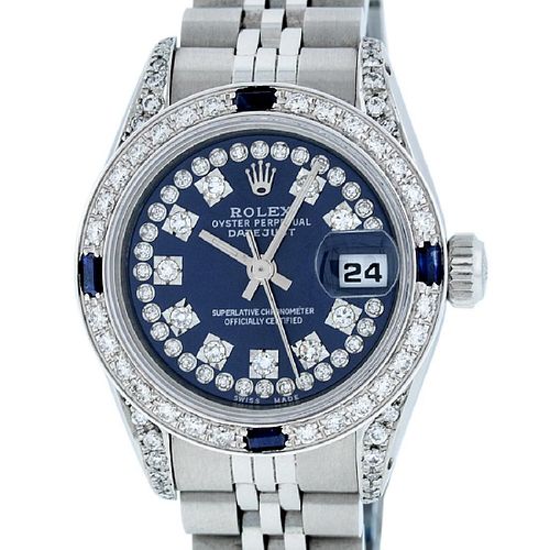 Rolex Ladies Datejust Watch SS & 18K White Gold Blue