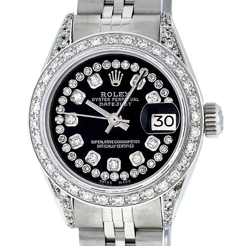 Rolex Ladies Datejust Watch SS & 18K White Gold Black