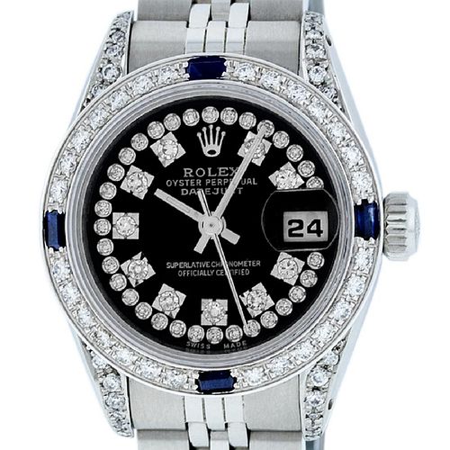 Rolex Ladies Datejust Watch SS & 18K White Gold Black