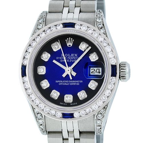 Rolex Ladies Datejust Watch SS & 18K White Gold Blue