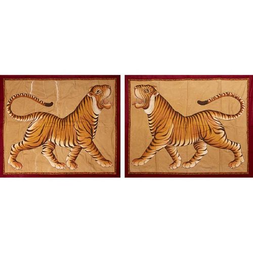 PAIR OF CONTEMPORARY INDIAN PAINTED WALL HANGINGS