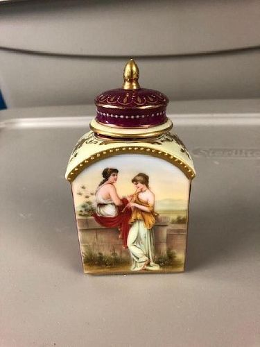 ROYAL VIENNA SIGNED PERFUME BOTTLE WITH LID PORTRAIT
