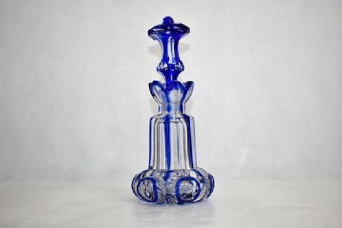 Bohemian Blue and Clear Bottle 21 cm