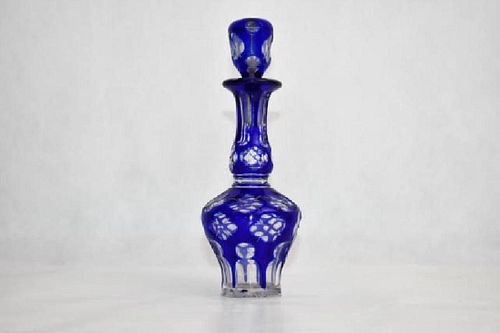 Bohemian Blue and clear bottle17 cm.