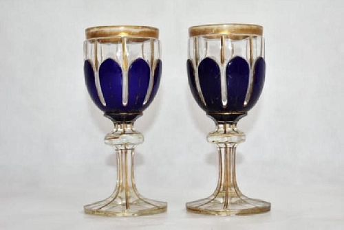 Pair Bohemian Blue Overlay Glasses 14 cm