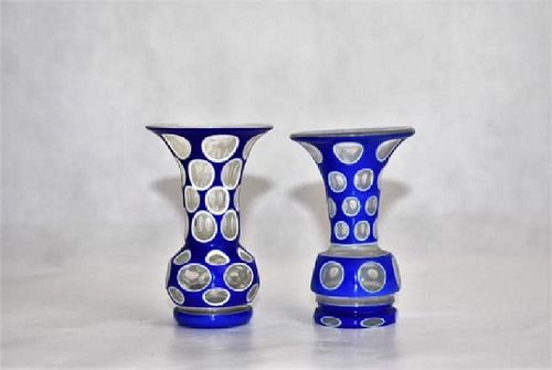 Two Blue Overlay Vases 8 cm