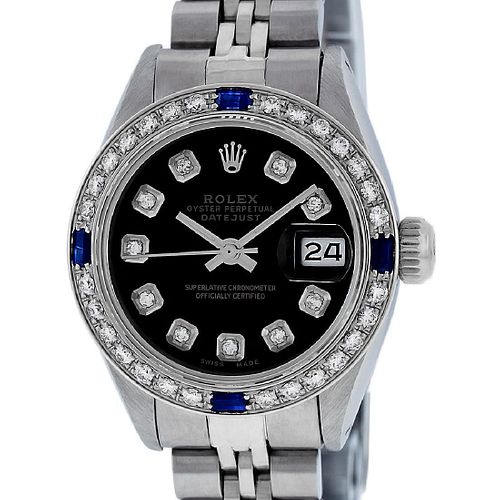 Rolex Ladies Datejust Watch SS/18K White Gold Black