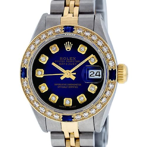 Rolex Ladies Datejust Watch SS/18K Yellow Gold Blue