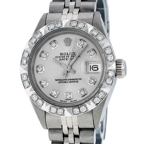 Rolex Ladies Datejust Watch SS & 18K White Gold Silver