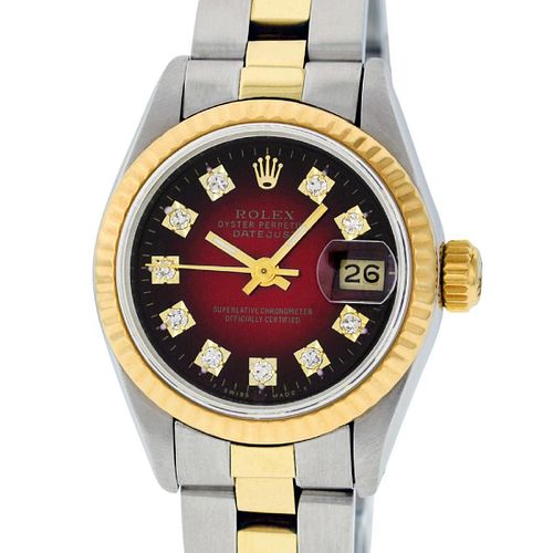 Rolex Ladies Datejust Watch SS & Yellow Gold Red