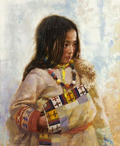 Jie-Wei Zhou | b. 1962 | Tibetan Girl with Beads