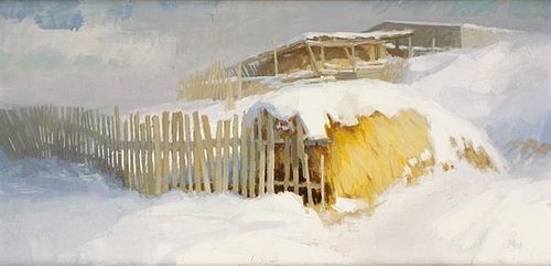 William Sharer | b. 1934 | Haystack in Snow