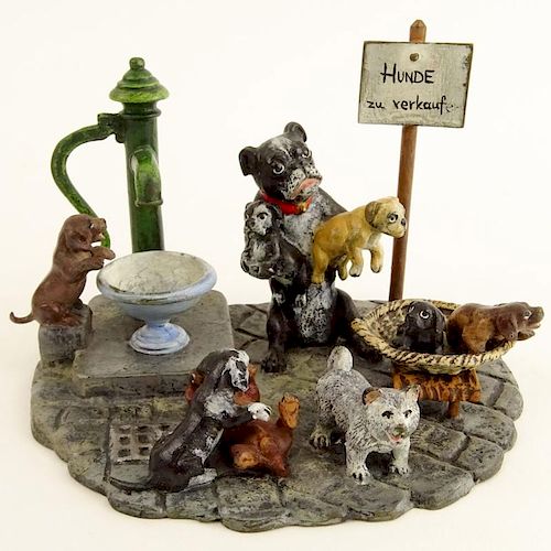 Mid 20th Century Bergmann Cold Painted Vienna Bronze Group Vignette "Dogs For Sale"