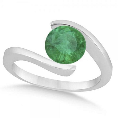 TENSION SET SOLITAIRE EMERALD ENGAGEMENT RING 14K WHITE