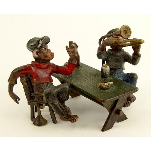 Early 20th Century Bergmann Cold Painted Vienna Bronze Group "Two Monkeys With Cigars"