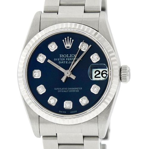 Rolex Mid-Size Datejust Watch SS/18K White Gold Blue