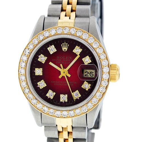Rolex Ladies Datejust Watch SS/18K Yellow Gold Red