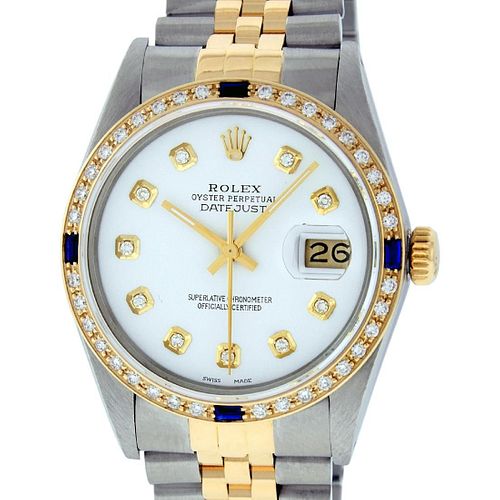 Rolex Mens Datejust Watch SS/18K Yellow Gold White