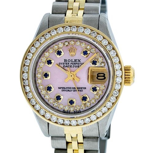 Rolex Ladies Datejust Watch SS/18K Yellow Gold Pink