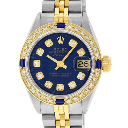 Rolex Ladies Datejust Watch SS / 18K Yellow Gold Blue
