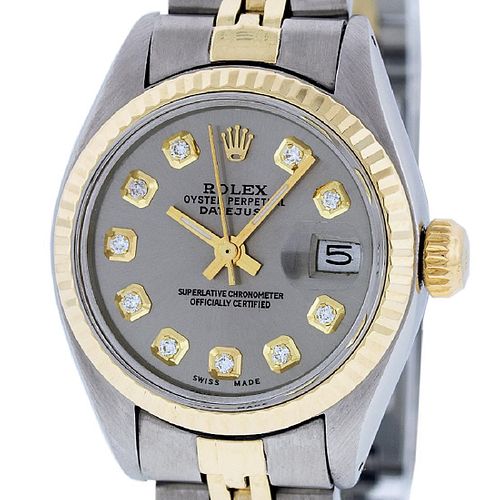 Rolex Ladies Datejust Watch SS / Yellow Gold Grey