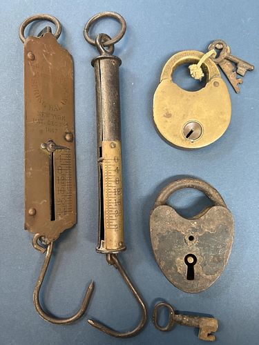 Two Antique Scales and Two Locks