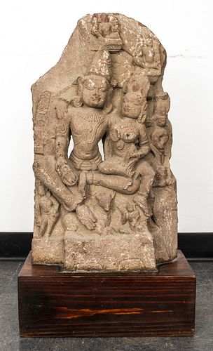 Southeast Asian Carved Stone Uma-Maheshvara Stele