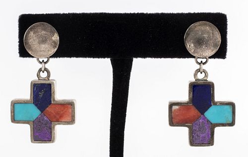 Christin Wolf Silver Colored Stone Inlay Earrings