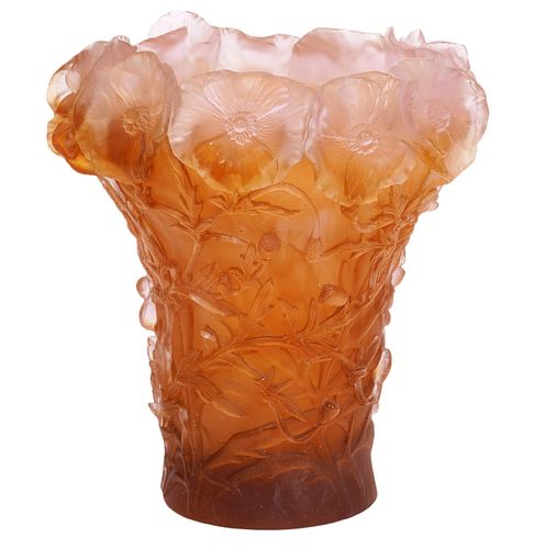 Daum Pate de Verre Hibiscus Crystal Vase