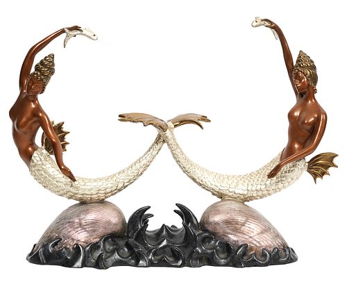 Erte Deco 'Sirens' Mermaid Bronze Sculpture