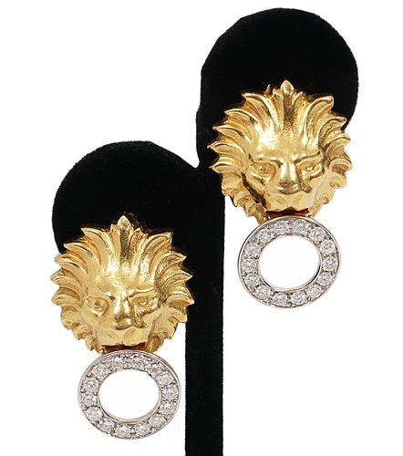 Contemporary 18K YG & Diamond 'Lion' Earrings