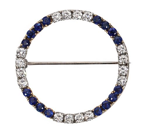 14K WG Diamond & Sapphire Circle Pin