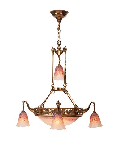 A French Schneider-style art glass chandelier
