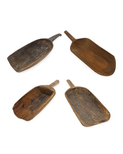 Three Indian carved wood rice scoops