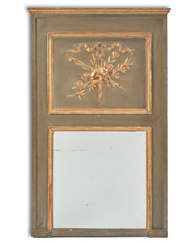 A French parcel gilt carved wood trumeau mirror