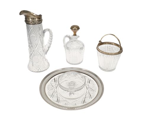 A group of American Brilliant cut glass and sterling silver items