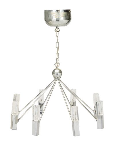 A Fredrick Ramond chrome and glass chandelier