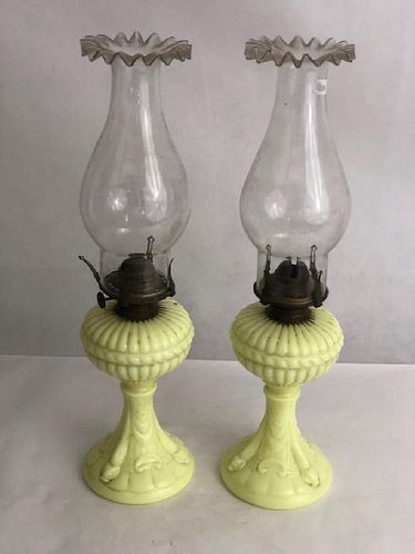 Pair of Yellow Opaline Lamps (Includes the Shades) 42cm