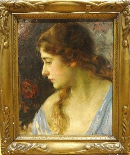 Portrait Of A Lady Signed Antique Oil Painting