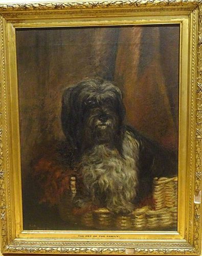 Tibetan Terrier Dog Portrait Antique Oil Painting
