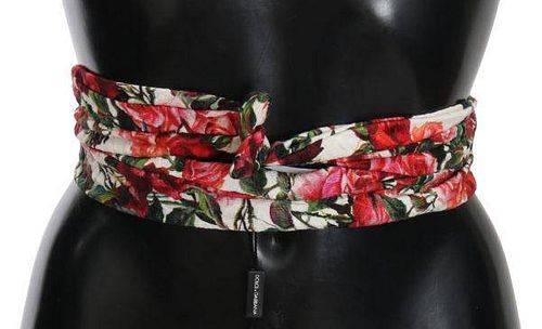 DOLCE & GABBANA Red Rose Pattern Wrap Silk Cotton Belt