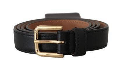 DOLCE & GABBANA Black Leather Gold Buckle Waist Belt