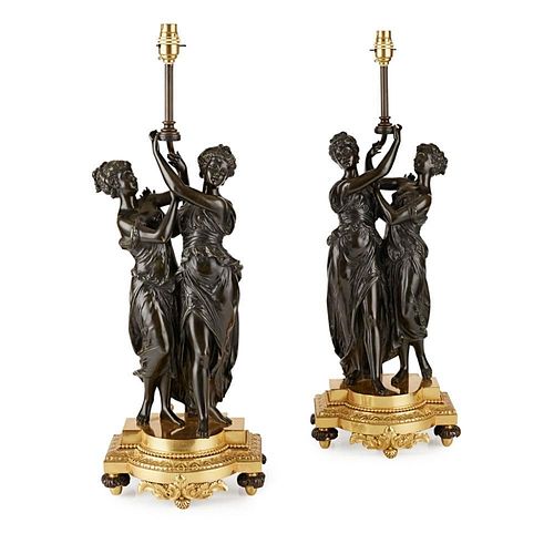 PAIR OF FRENCH GILT AND PATINATED BRONZE FIGURAL LAMPS