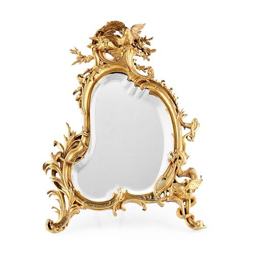 FRENCH GILT BRONZE CARTOUCHE EASEL-BACKED MIRROR