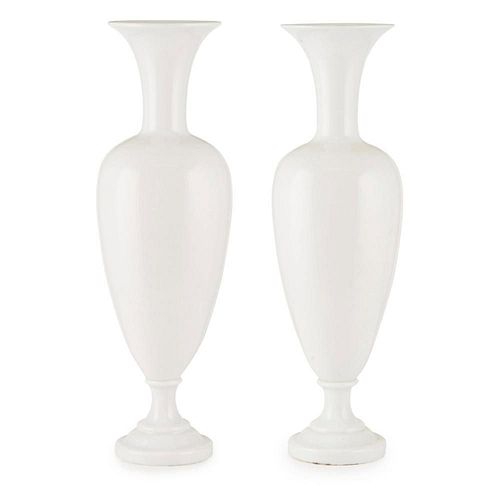 PAIR OF LARGE FRENCH OPALINE GLASS VASES, ATTRIBUTED TO