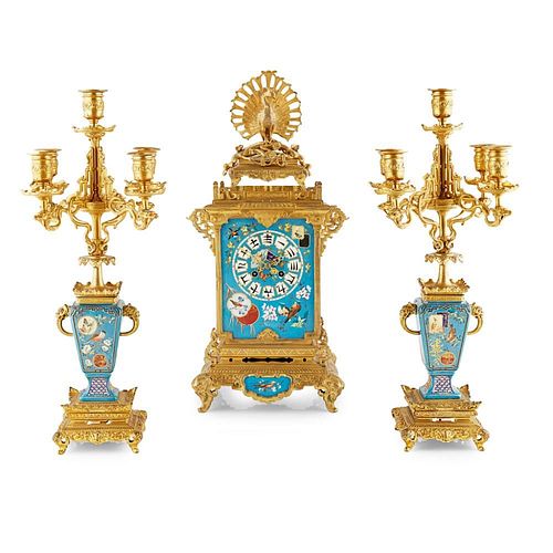 FRENCH 'JAPONISME' PORCELAIN AND GILT BRONZE THREE