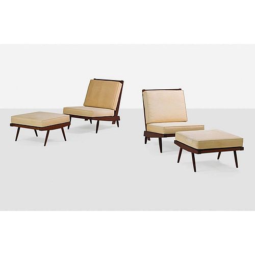 GEORGE NAKASHIMA Two Cushion chairs and ottomans