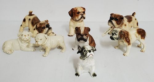 (8) Assorted Porcelain Bulldog Figurines